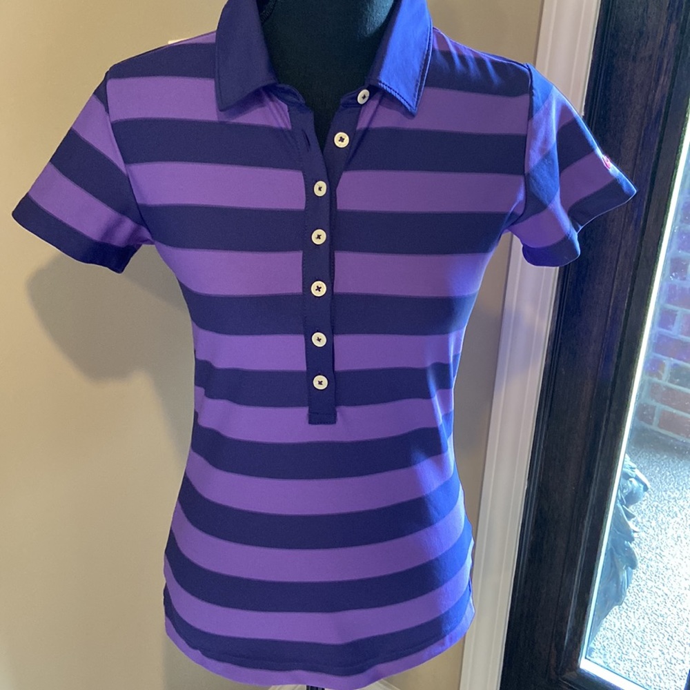 Nike Golf Tour Performance Dri-Fit. Purple on dark Blue with Pink logo. XS. EUC - Picture 2 of 9